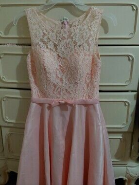 May Queen Lace Bodice Pink Satin Vintage 50s Style Prom & Graduation Mini Dress